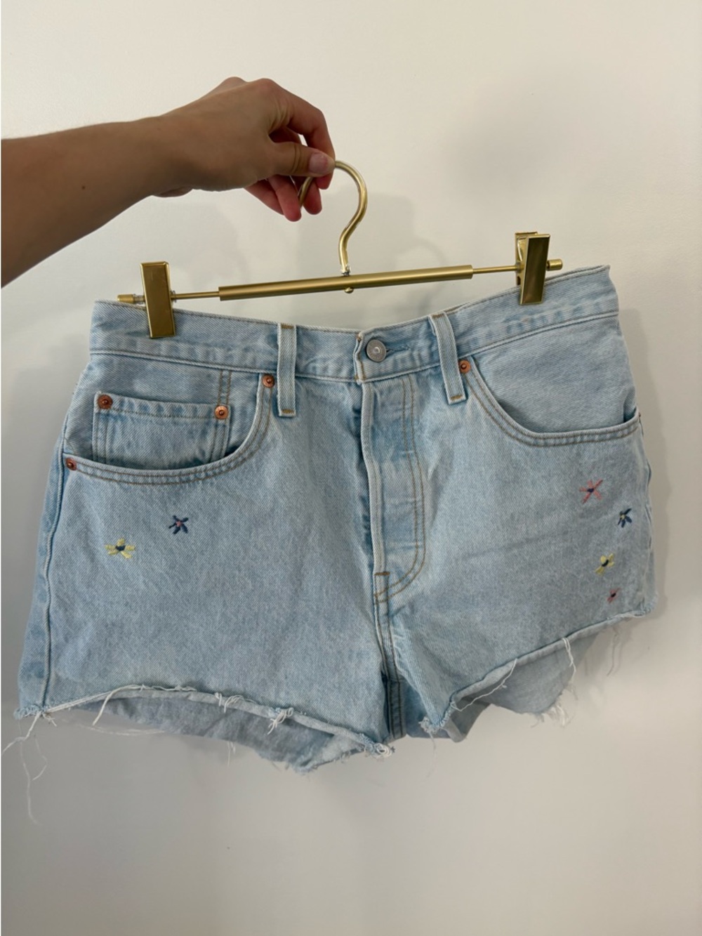 Levi's Light Blue Denim Shorts with Floral Embroidery